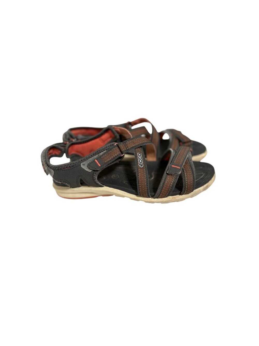 Ecco Womens 38 7.5 Gray Orange Sandals Strappy Hook & Loop